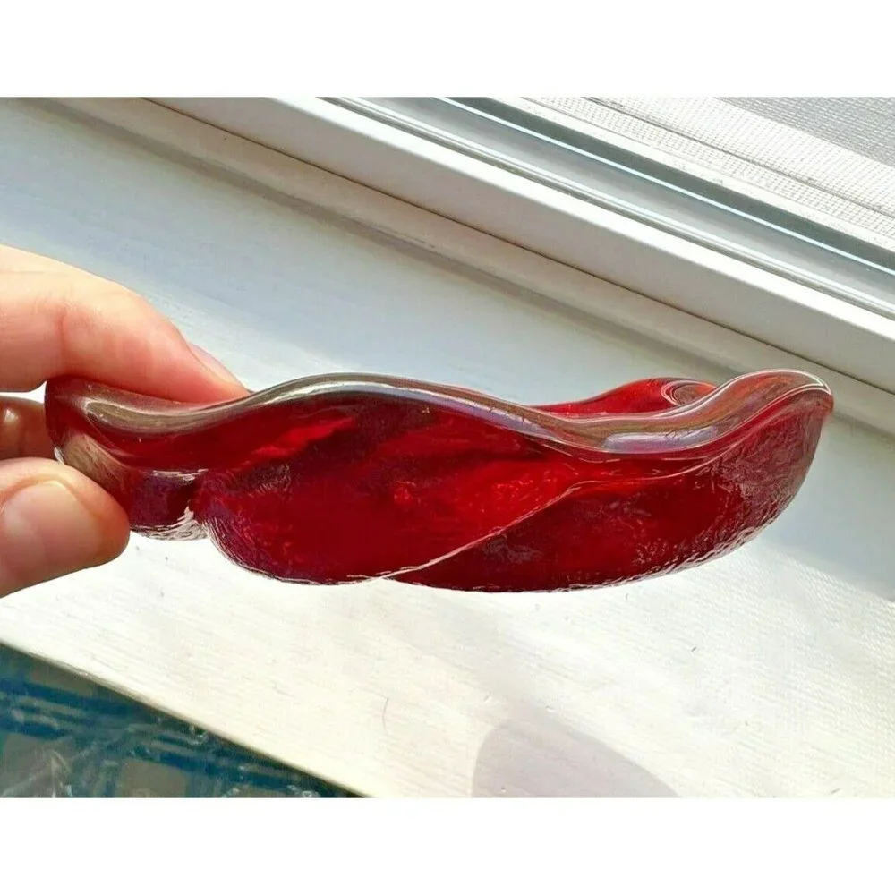 Fenton Red Amberina Swirl Textured Glass Trinket Dish Ashtray 5" Heavy Glows UV - Picture 5 of 8
